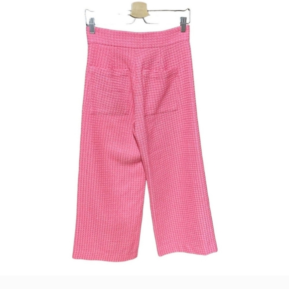Zara Cropped Fit Tweed Textured Wide Leg Pants Pink Size Medium - Picture 5 of 10